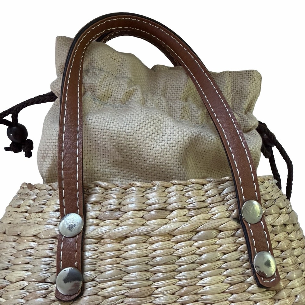 Sea and Grass Mini Straw Hyacinth Woven Tote Basket Small Mini Handbag Brown - Picture 5 of 16